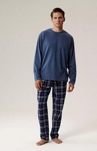 NMP-393 Blu Atlantico - pantaloni da pigiama da uomo in flanella di cotone