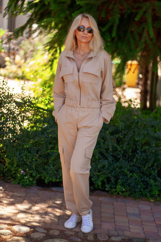 Tuta da donna Mili Mirale in cotone, comodo set con tasche - produzione polacca - beige