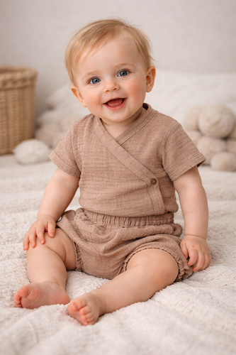 Body in mussola Just Muslin 03235KL Makoma latte- manica corta, busta, 100% cotone