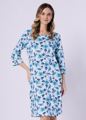 Camicia da notte Julita 1742 Leveza turchese – 100% cotone, floreale, manica 3/4