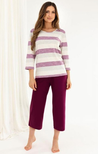 719 Pigiama donna Regina viola - viscosa e cotone, manica 3/4, pantalone 3/4