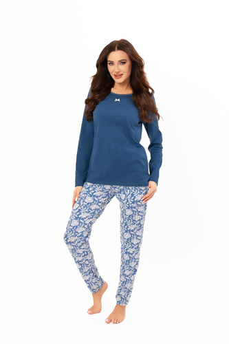 Pigiama da donna Boma - manica lunga, pantaloni lunghi, cotone Moda italiana - jeans/stampa