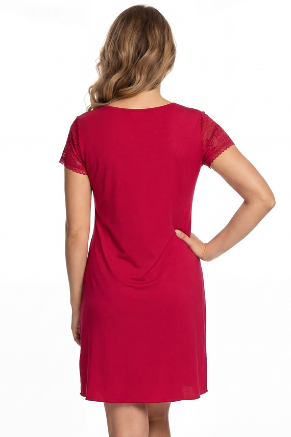 Koszula nocna Elena Donna z wiskozy z koronką, elegancka, miękka, dekolt w serek, kolor wineberry