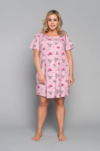 Orso Camicia da notte sbottonata, manica corta con stampa Moda Italiana - rosa