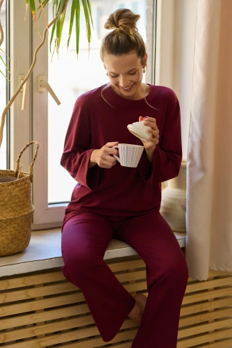 Pigiama donna Mefemi Calla PW75 in cotone oversize manica lunga pantaloni