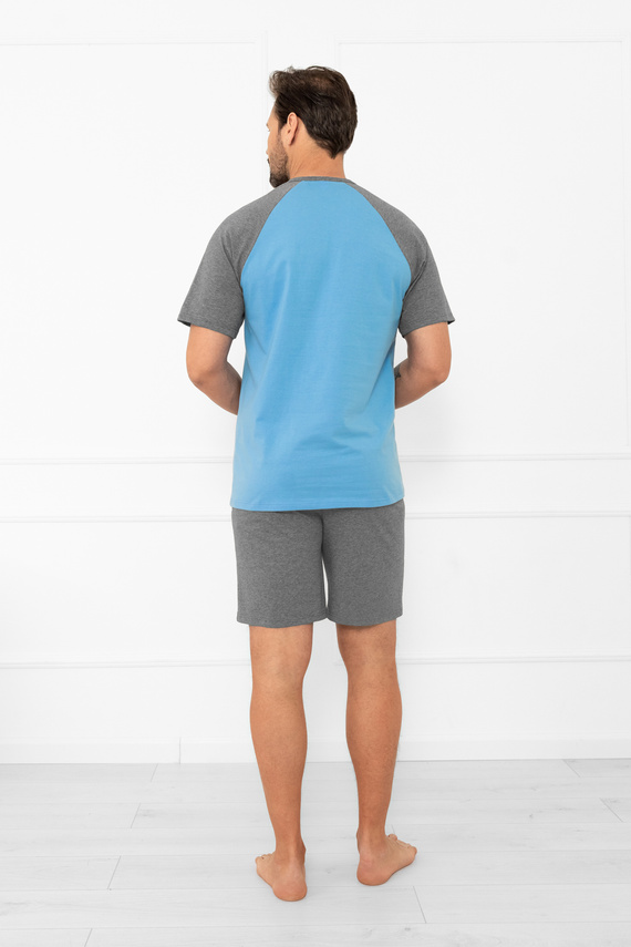 Pigiama da uomo Alexander Italian Fashion - maniche corte e pantaloncini corti, 100% cotone - blu/grigio