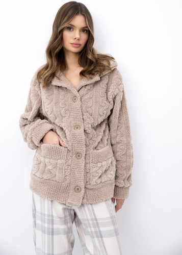 Sensis Ingrid blazer donna beige con bottoni, morbido homewear con tasche
