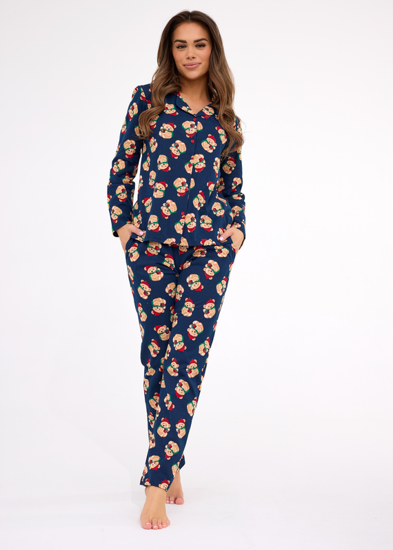 482/459 Pigiama da donna Teddy 5 Cornette - festivo, cotone, blu navy, con bottoni