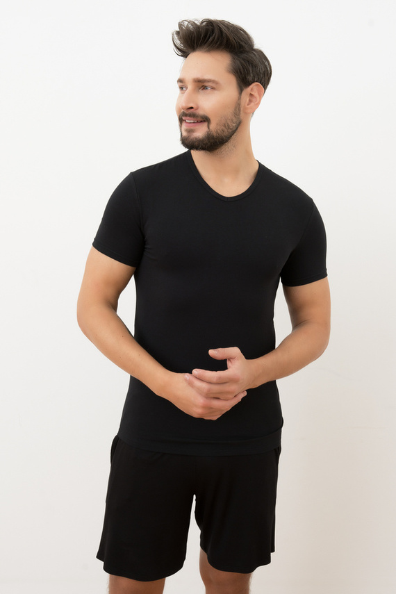 Ikar T-shirt da uomo, collo a lupetto Moda italiana - nero