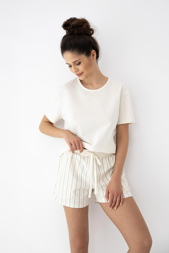 Pigiama donna Jemma Sensis ecru/beige, cotone, manica corta, righe