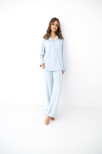 Sensis Isolde pigiama donna blu a pois, in velluto, con bottoni