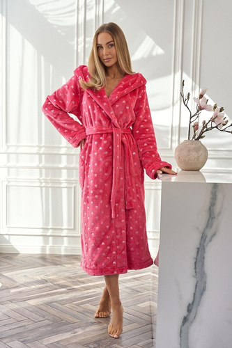 Accappatoio da donna 2551 Amira L&L lampone - lungo con cappuccio | Eleganza e comfort