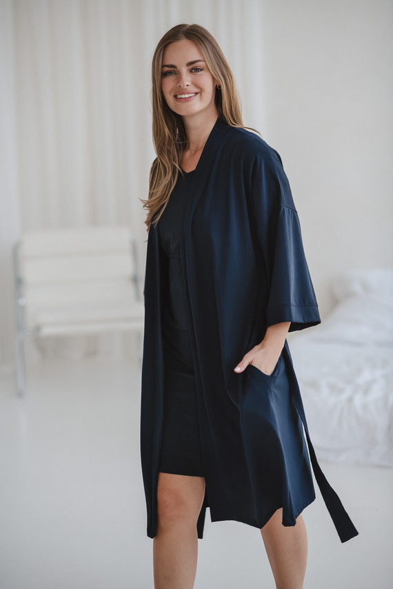 Milk&Love vestaglia premaman blu navy - cotone con elastan, confortevole, manica 7/8