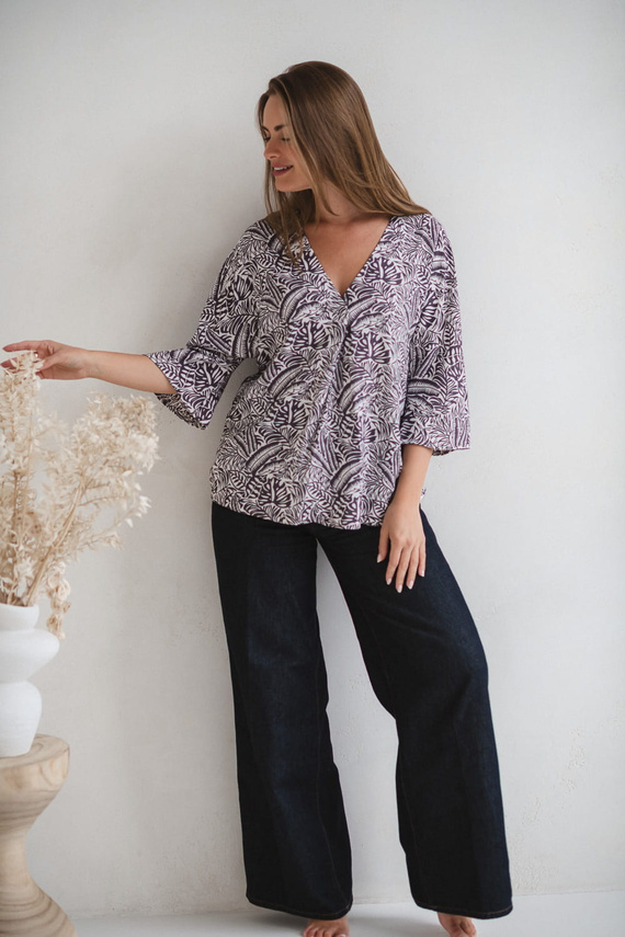 Blusa premaman Bahama Mama Milk&Love con stampa tropicale, viscosa, manica 3/4, oversize