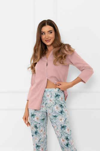 Pigiama da donna Sekwoja - cotone, manica 3/4 e pantalone, con bottoni Moda italiana