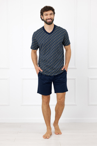 Pigiama uomo Rufin Italian Fashion in cotone, manica corta, pantaloncini, blu navy