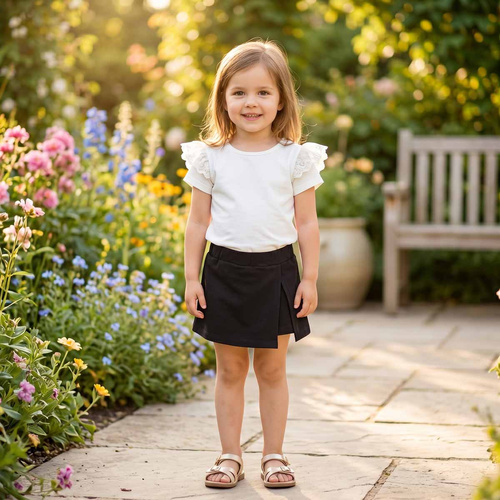 163872 Nicol Gonna-Shorts Bambina in Cotone Nero per l'Estate