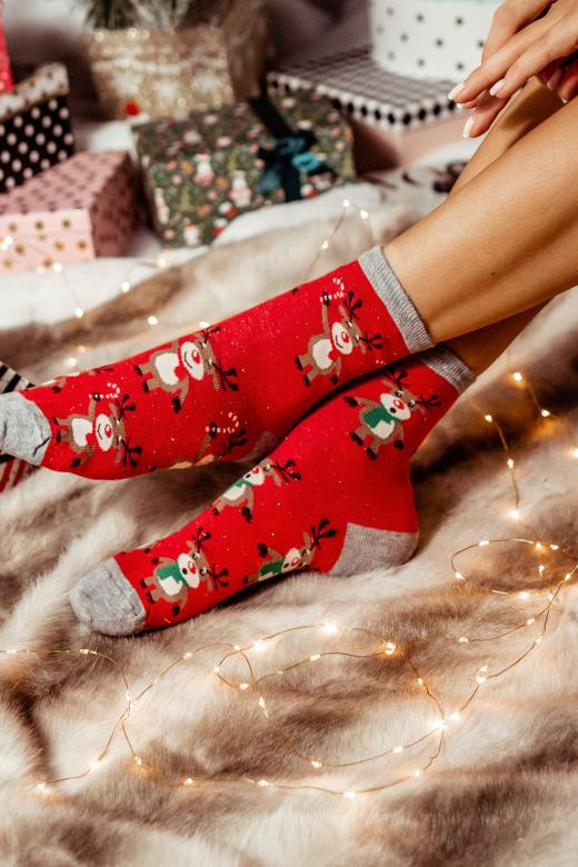 1283.002 Renna in piedi Milena - Calze natalizie da donna, rosso