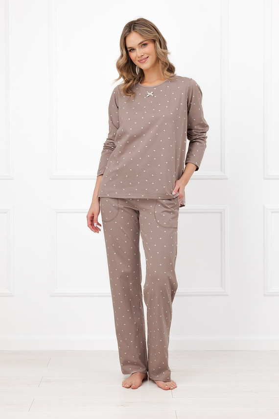 Pigiama donna Italian Fashion Madura in cotone, lunga, beige con cuoricini