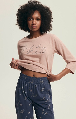 43699 Delanie Pigiama Henderson rosa da donna - cotone, maniche a 3/4 e rete a rete