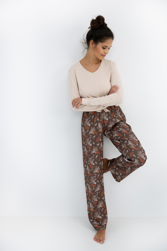 Pigiama da donna Shelby Sensis - viscosa, maglietta a maniche lunghe e pantaloni a fantasia