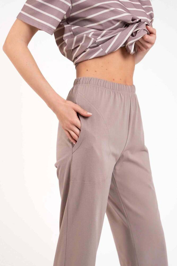 Betty Pigiama da donna manica corta, pantaloni lunghi Moda italiana - cappuccino/stampa cappuccino