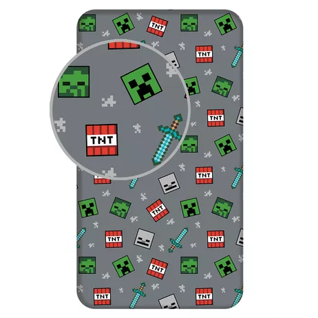 Lenzuolo in cotone Minecraft "We Got This" con elastico grigio Jerry Fabrics - 100% cotone