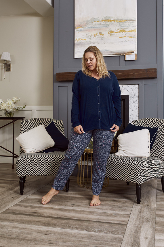 Sajna Pigiama donna maniche lunghe, pantaloni lunghi Moda italiana - blu navy/stampa