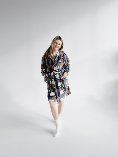 031 Coperta accappatoio De Lafense - vestaglia da donna in caldo pile Super Cozy, cammello