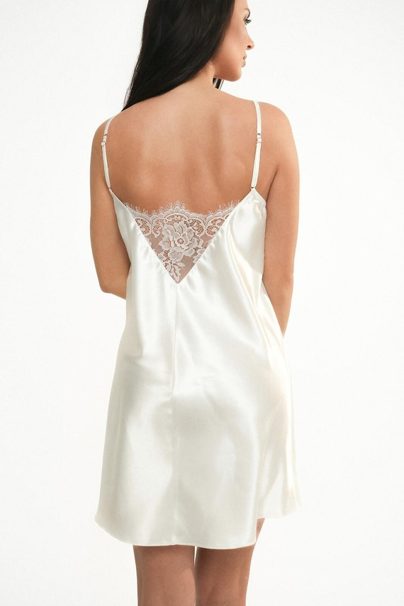 Camicia da notte Ava 006 Whisper White in raso con pizzo bianco da sposa