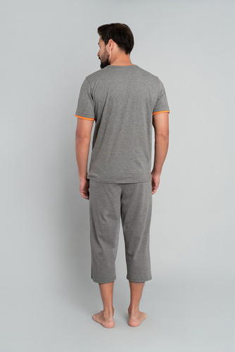 Marek Pigiama uomo manica corta, pantalone 3/4 Moda italiana- medio melange