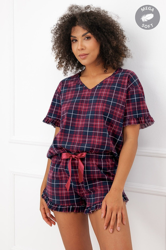 Italian Fashion Brenda Pigiama donna Mega Soft a quadri con pantaloncini e volant