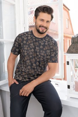 Pinus Pigiama Uomo manica corta, pantalone lungo Moda Italiana- stampa/grafite