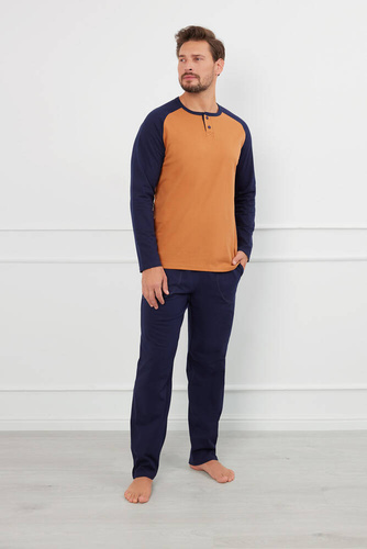 Alexander Pigiama uomo manica lunga, pantaloni lunghi Moda italiana - cognac/granata