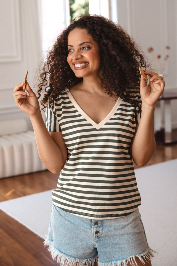 Blusa Premaman Milk&Love Two Ways 2in1 per Allattamento Doppia Faccia Scollo a V beige-khaki
