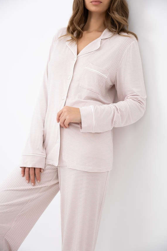 Sensis Leila pigiama donna rosa a righe, viscosa, con bottoni
