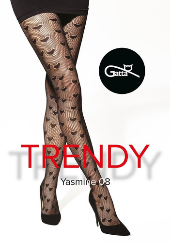 Collant Yasmine.08 Gatta - nera, traforata con cuori, senza mutandine