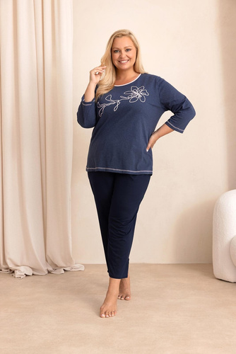 Pigiama donna Regina 4016 7/8 100% cotone manica 7/8 comfort blu