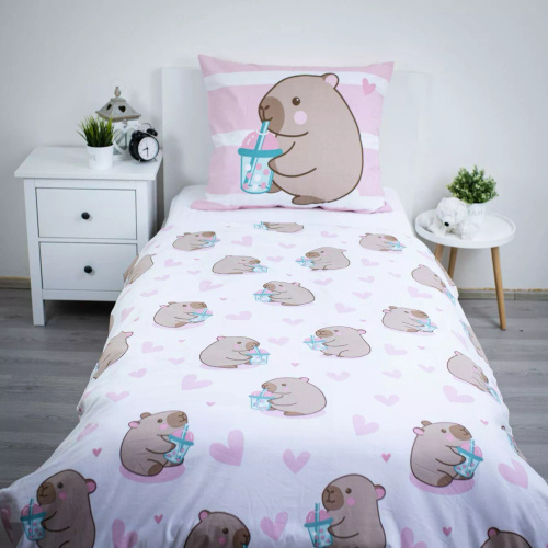 Biancheria da letto in cotone 140x200 Kapibara rosa 70x90 Jerry Fabrics