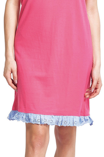 Oxksana Camicia da notte rosa - 100% cotone, cuore ricamato, pizzo e volant