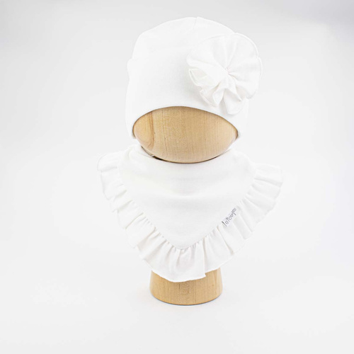 Cappello e foulard per bambina Nicol 141960 in cotone con fiore e balza crema