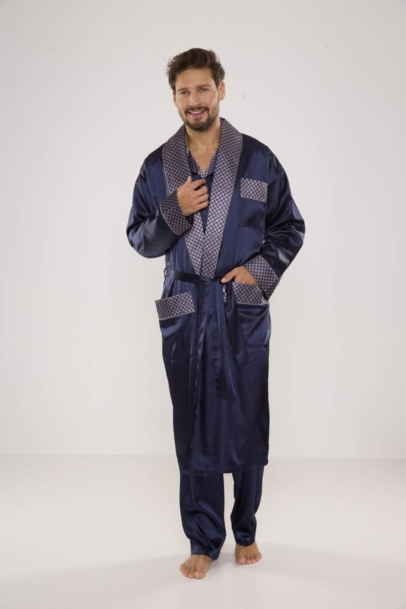 939 Pigiama da uomo in raso - blu navy