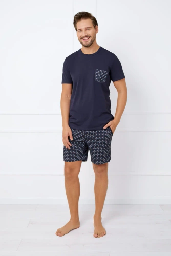 Rajmund Pigiama da uomo a maniche corte, pantaloncini Moda italiana - blu navy/stampa