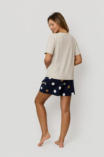 Pigiama da donna Mefemi by Nipplex Oceane beige - viscosa a coste, T-shirt e pantaloncini con piselli