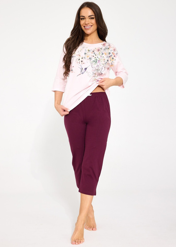 Pigiama donna Cornette 1105/497 Floris 2 rosa 100% cotone 3/4