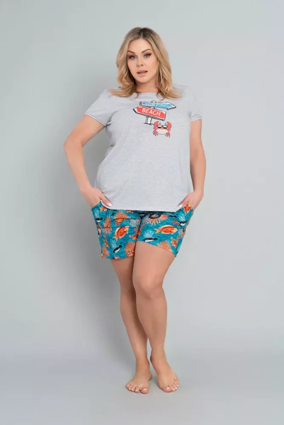 Oceania Pigiama da donna a manica corta, pantaloncini Moda italiana- melange/stampa