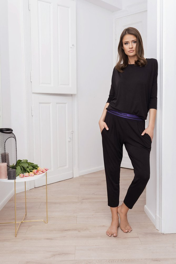 Stile Set donna con maniche a 3/4, lunghezza.pantaloni moda italiana neri