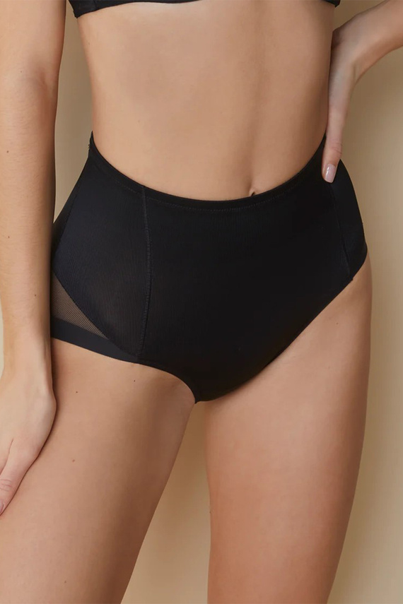 907 Selene Control slip modellante nero a vita alta in tulle