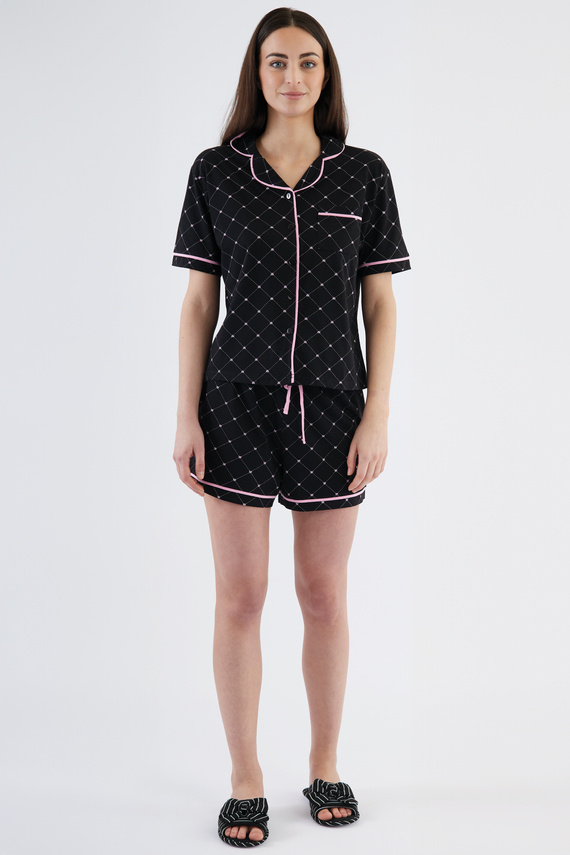 Coraline Pigiama donna Sorbetto nero - top camicia, pantaloncini corti, 100% cotone