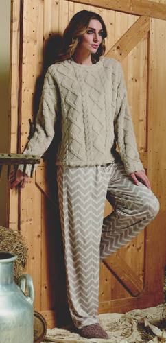 Pigiama da donna Sofie Sorbetto beige - caldo sherpa, palazzo, elegante e morbido